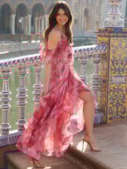 Sosandar Pink Cold Shoulder Rufle Maxi Dress - Image 3 of 5
