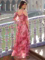 Sosandar Pink Cold Shoulder Rufle Maxi Dress - Image 4 of 5