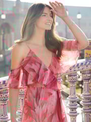 Sosandar Pink Cold Shoulder Rufle Maxi Dress - Image 5 of 5