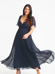 Scarlett & Jo Blue Kemi Bolero Wrap Bodice Mesh Maxi Gown - Image 1 of 4