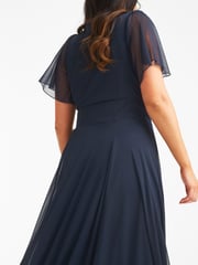 Scarlett & Jo Blue Kemi Bolero Wrap Bodice Mesh Maxi Gown - Image 2 of 4