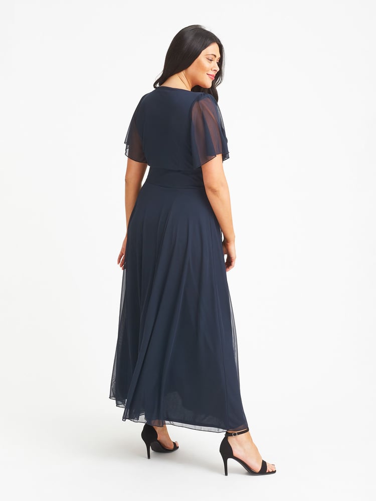 Scarlett & Jo Blue Kemi Bolero Wrap Bodice Mesh Maxi Gown - Image 4 of 4