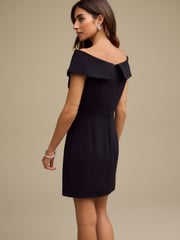 Black Off-the-Shoulder Bardot Diamante Sparkle Bow Detail Mini Dress - Image 4 of 8