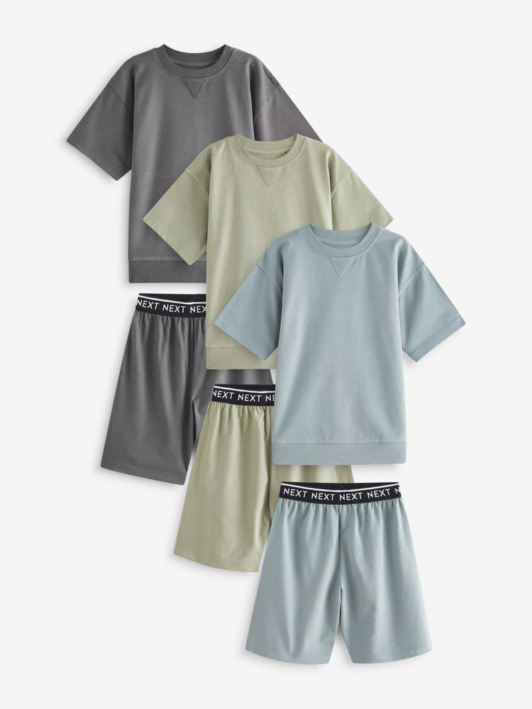 Sage Green Short 100% Cotton Pyjamas 3 Pack (3-16yrs) - Image 1 of 7 Sage Green Short 100% Cotton Pyjamas 3 Pack (3-16yrs) - Image 1 of 7