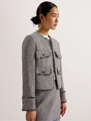 Ted Baker Grey Mayumi Cropped Bouclé Jacket - Image 1 of 6
