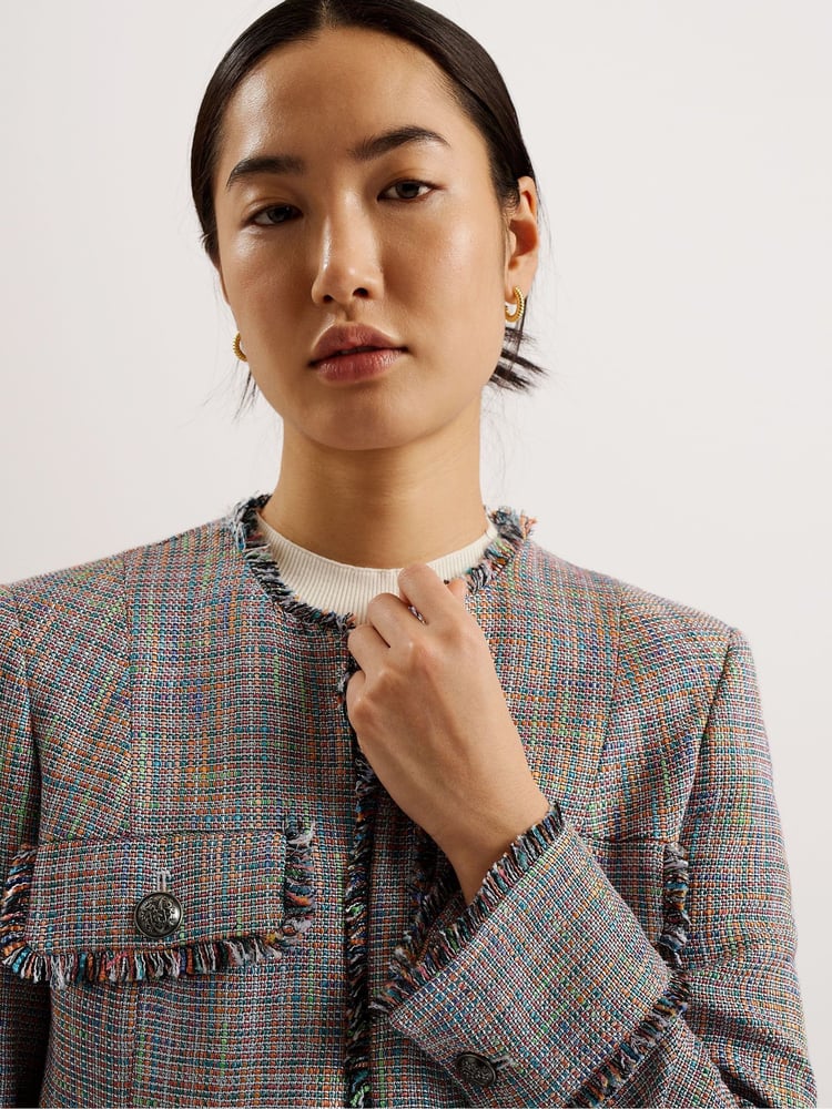 Ted Baker Grey Mayumi Cropped Bouclé Jacket - Image 2 of 6