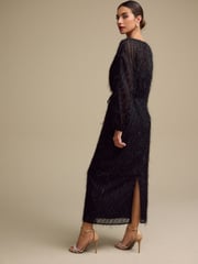 Black Long Sleeve Tie Waist Sparkle Maxi Dress - Image 2 of 4