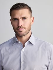 Neutral Stripe Slim Fit Premium Two-Fold Cotton Shirt - Image 1 of 8