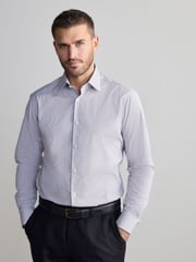 Neutral Stripe Slim Fit Premium Two-Fold Cotton Shirt - Image 4 of 8