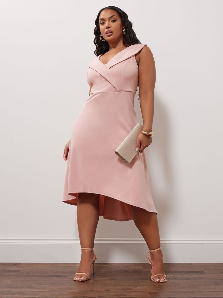 Yours Curve Pink London Tuxedo High Low Dress - Image 1 of 5