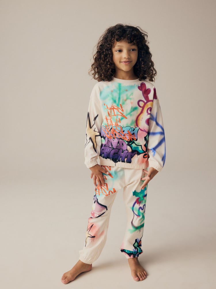 Cream/Pink/Green 100% Cotton Reindeer Christmas Joggers (3-16yrs) - Image 1 of 14