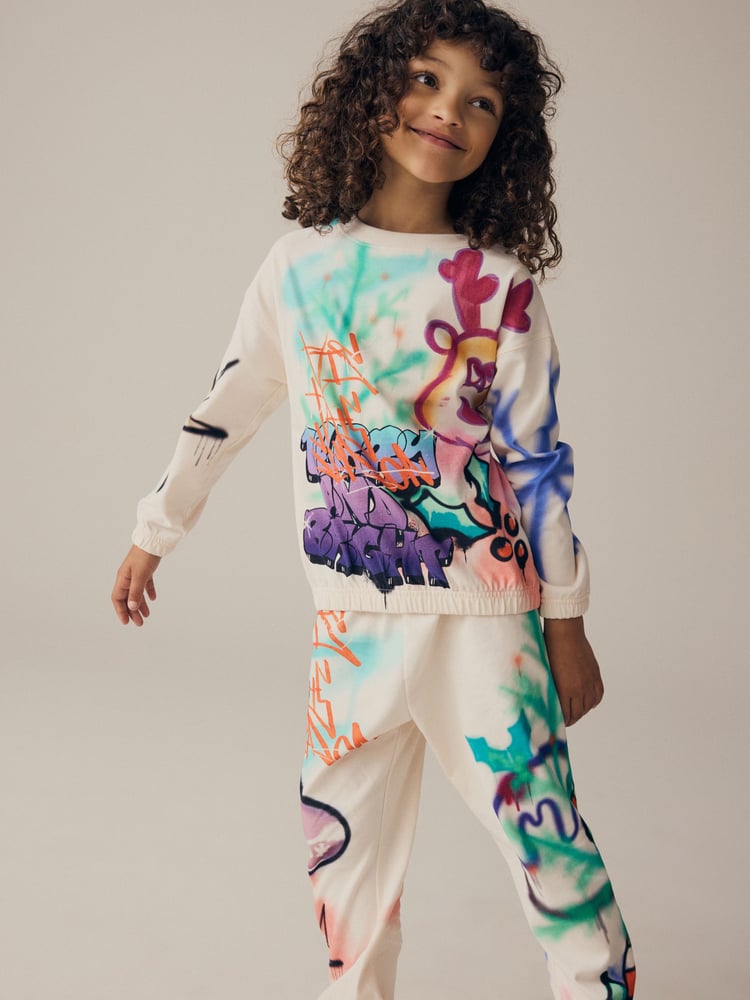 Cream/Pink/Green 100% Cotton Reindeer Christmas Joggers (3-16yrs) - Image 2 of 14