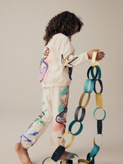 Cream/Pink/Green 100% Cotton Reindeer Christmas Joggers (3-16yrs) - Image 8 of 14