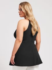 Yours Curve Black Choker Peplum Blouses - Image 3 of 5