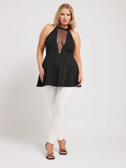 Yours Curve Black Choker Peplum Blouses - Image 4 of 5
