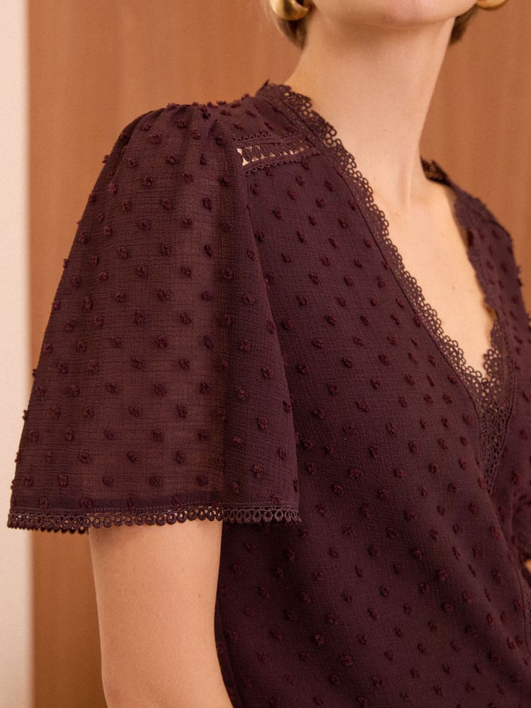 Love & Roses Berry Red Dobby Flutter Sleeve Blouse - Image 2 of 4 Love & Roses Berry Red Dobby Flutter Sleeve Blouse - Image 2 of 4