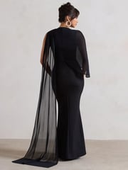 Club L London Black Haze High-Neck Maxi Dress With Chiffon Cape - Image 4 of 4