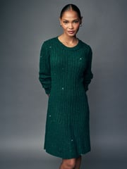 Blue Teal Sequin Sparkle Ribbed Fit And Flare Mini Knitted Jumper Dress With Wool - Image 1 of 6