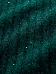 Blue Teal Sequin Sparkle Ribbed Fit And Flare Mini Knitted Jumper Dress With Wool - Image 6 of 6