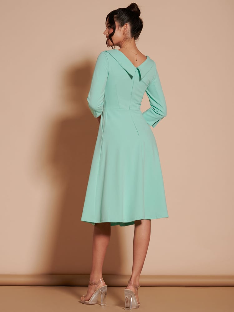 Jolie Moi Green 3/4 Sleeve Fold Neck Midi Dress - Image 2 of 6