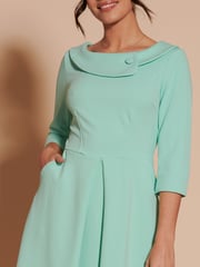 Jolie Moi Green 3/4 Sleeve Fold Neck Midi Dress - Image 3 of 6