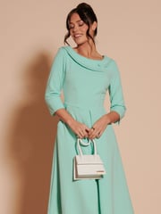 Jolie Moi Green 3/4 Sleeve Fold Neck Midi Dress - Image 5 of 6