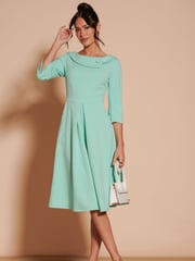 Jolie Moi Green 3/4 Sleeve Fold Neck Midi Dress - Image 6 of 6