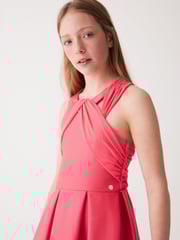 Baker by Ted Baker Coral Pink Chiffon Scuba Dress - Image 2 of 5