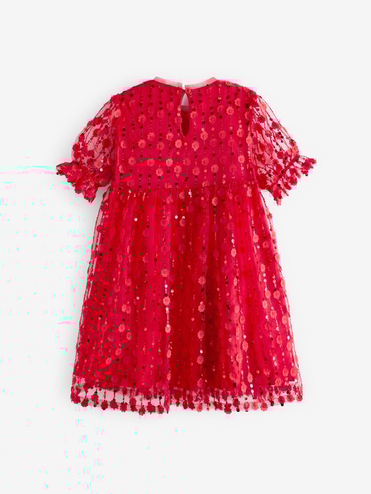 Red Sequin Mesh Flower Party Dress (3-16yrs) - Image 7 of 7