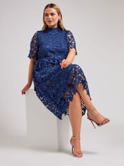 YOURS LONDON Curve Blue Crochet Lace Midi Dress - Image 1 of 4