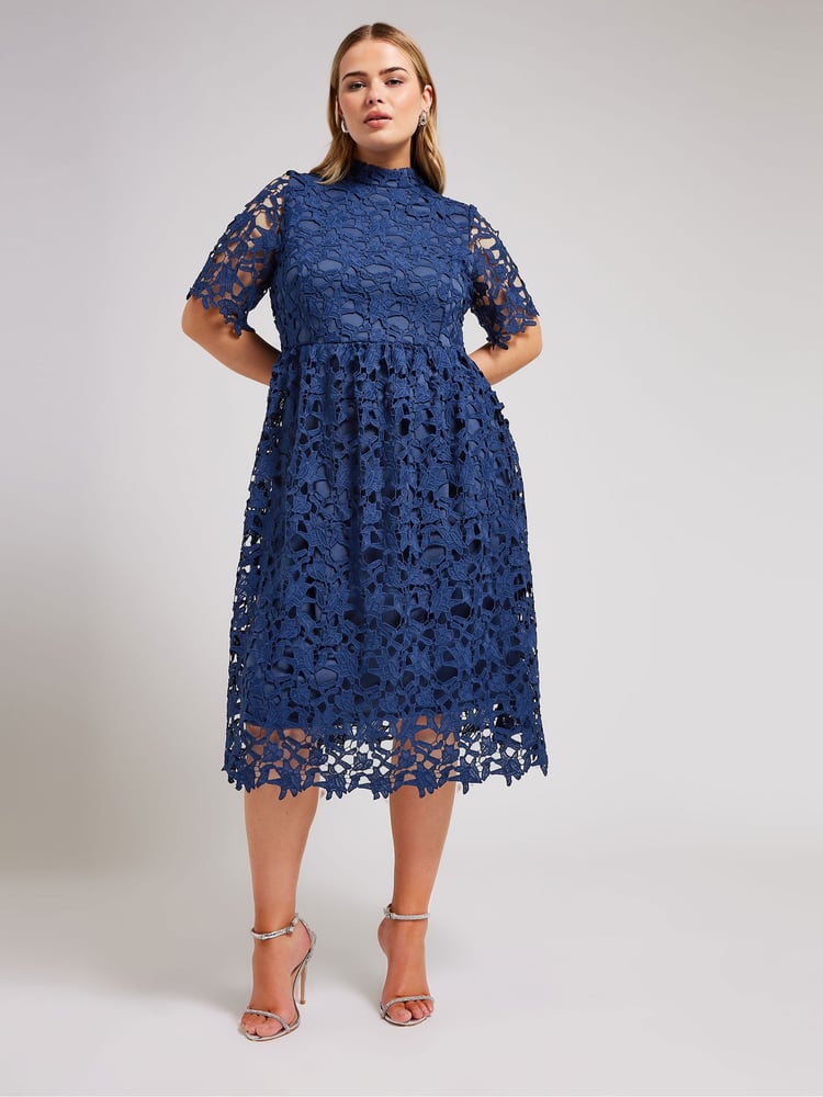 YOURS LONDON Curve Blue Crochet Lace Midi Dress - Image 2 of 4