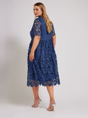 YOURS LONDON Curve Blue Crochet Lace Midi Dress - Image 3 of 4