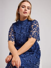 YOURS LONDON Curve Blue Crochet Lace Midi Dress - Image 4 of 4