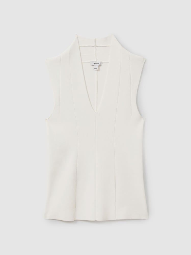 Reiss Ivory Kimmy Knitted Sleeveless V-Neck Vest - Image 2 of 6
