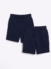 River Island Blue Boys 100% Cotton Shorts 2 Pack - Image 1 of 4