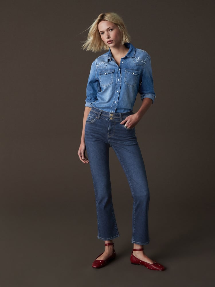 Mid Blue Slim Flared Lift And Shape Bootcut Jeans - Image 1 of 8