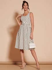 Jolie Moi Cream 1950's Inspired Belted Swing Dress - Image 1 of 6
