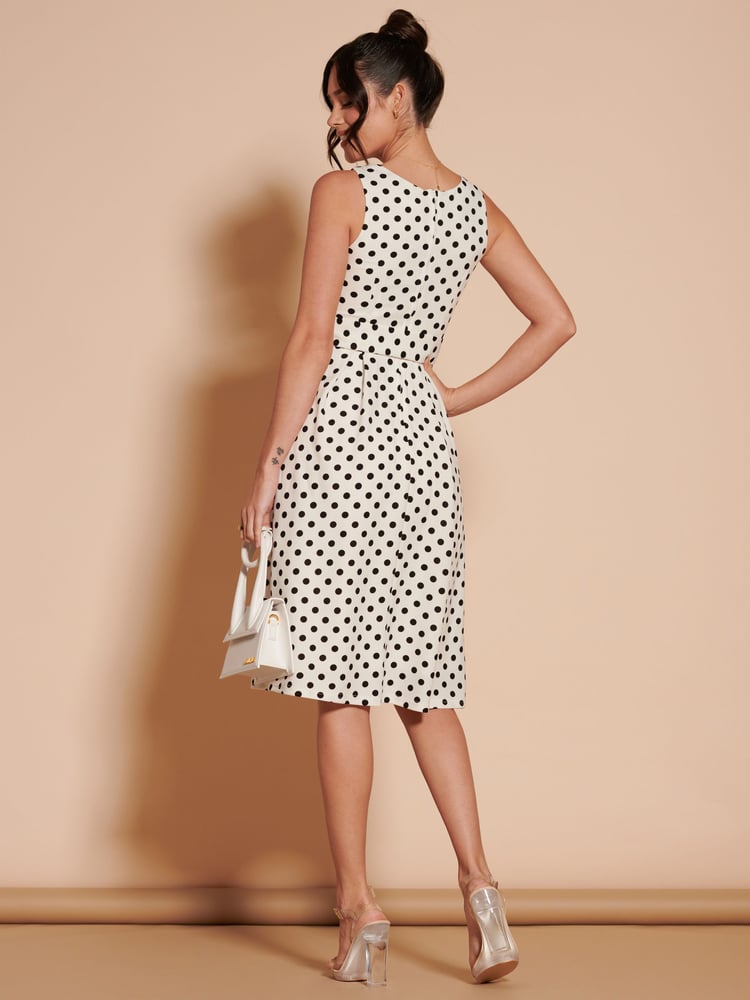Jolie Moi Cream 1950's Inspired Belted Swing Dress - Image 2 of 6