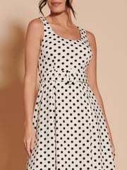 Jolie Moi Cream 1950's Inspired Belted Swing Dress - Image 3 of 6