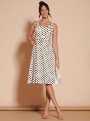 Jolie Moi Cream 1950's Inspired Belted Swing Dress - Image 4 of 6