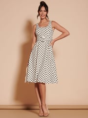 Jolie Moi Cream 1950's Inspired Belted Swing Dress - Image 5 of 6