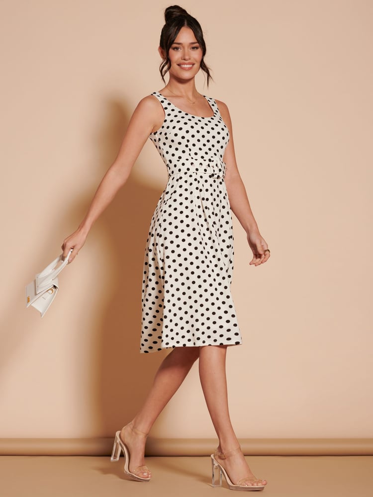 Jolie Moi Cream 1950's Inspired Belted Swing Dress - Image 6 of 6