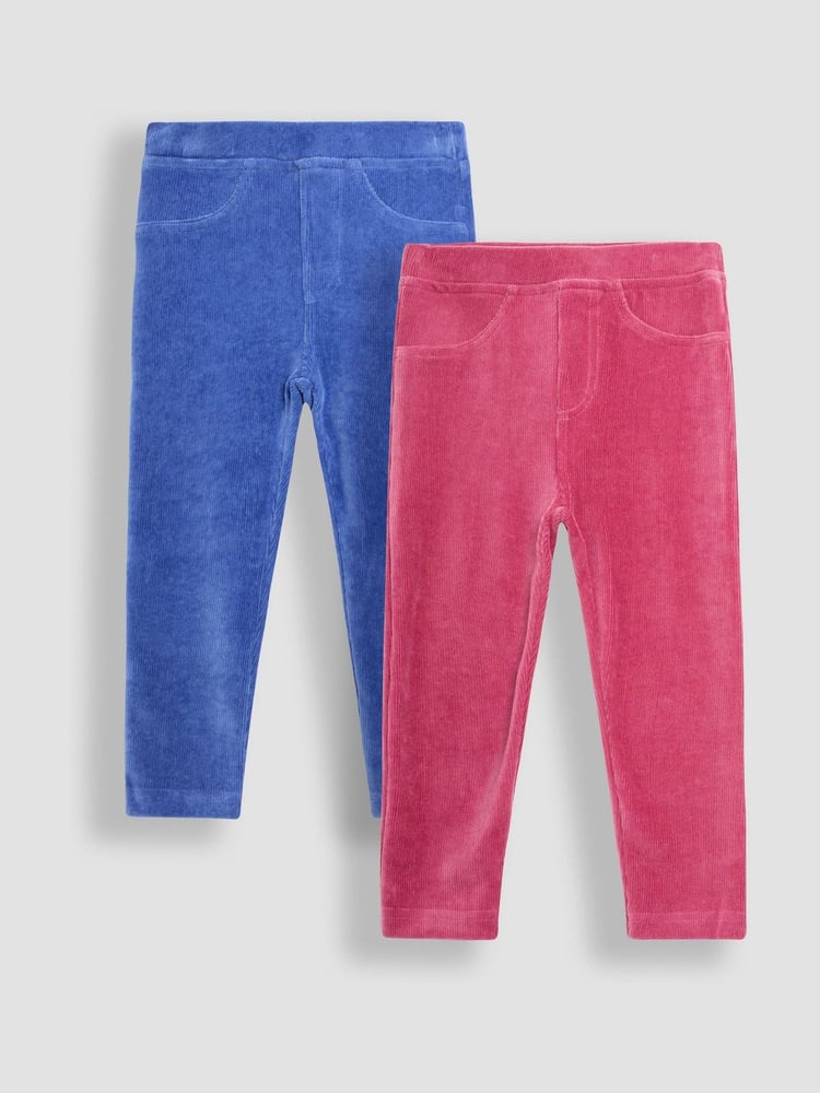 JoJo Maman Bébé Pink & Blue 2-Pack Jersey Cord Jeggings - Image 1 of 5 JoJo Maman Bébé Pink & Blue 2-Pack Jersey Cord Jeggings - Image 1 of 5