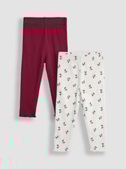 JoJo Maman Bébé Cream Cherry Rib Frill Leggings 2 Pack - Image 1 of 7