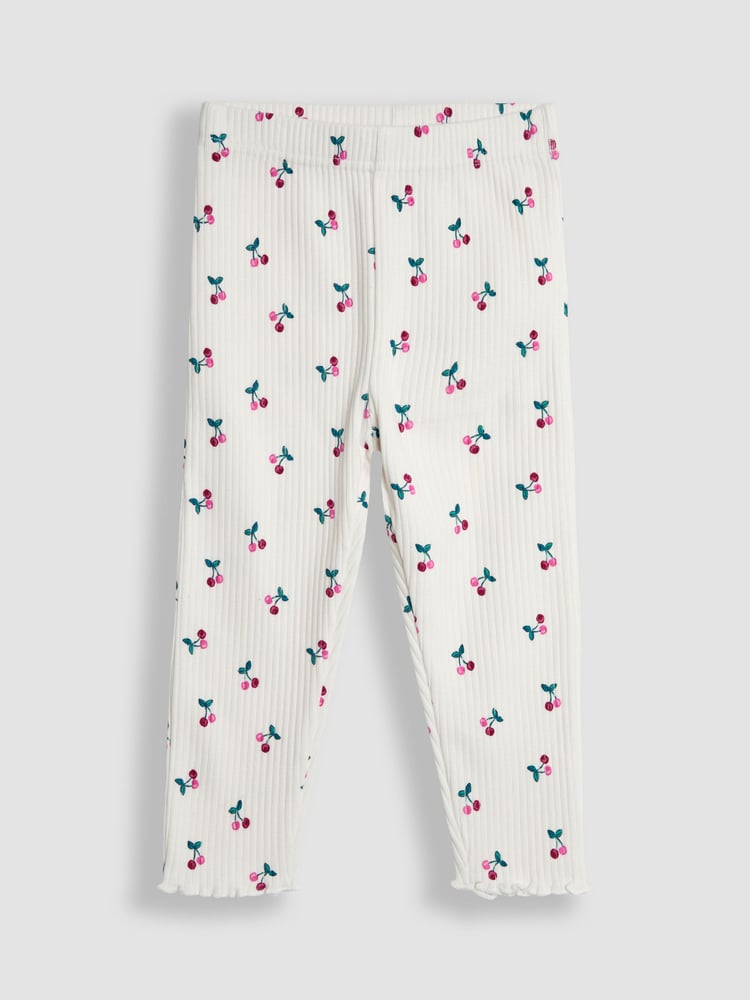 JoJo Maman Bébé Cream Cherry Rib Frill Leggings 2 Pack - Image 2 of 7