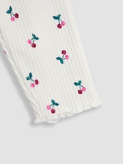 JoJo Maman Bébé Cream Cherry Rib Frill Leggings 2 Pack - Image 6 of 7