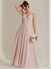 Jolie Moi Dusky Pink Pleated Bodice Chiffon Maxi Dress - Image 1 of 6