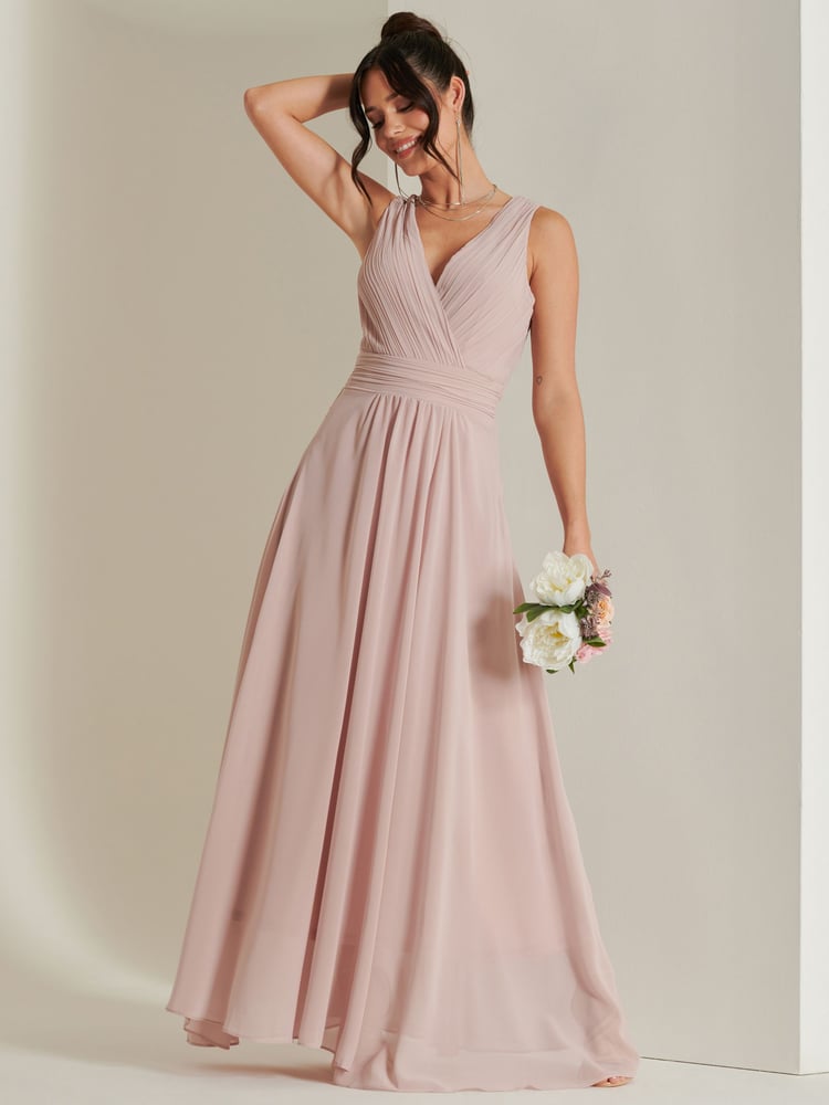 Jolie Moi Dusky Pink Pleated Bodice Chiffon Maxi Dress - Image 1 of 6