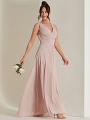 Jolie Moi Dusky Pink Pleated Bodice Chiffon Maxi Dress - Image 3 of 6