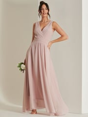 Jolie Moi Dusky Pink Pleated Bodice Chiffon Maxi Dress - Image 4 of 6